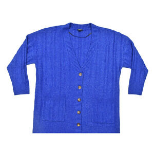 Torrid Size 2 Blue Ribbed Knit V-Neck Button Up Cardigan Sweater with Pockets